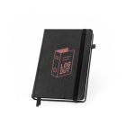 Quaderno A5 a righe con pianificazione mensile e fascia elastica color nero immagine con logo