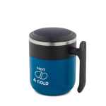Tazza da viaggio a doppia parete con finitura opaca e base antiscivolo 400 ml color blu immagine con logo