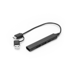 Hub USB multifunzione ecologico con 4 porte e ricarica da 10W color nero