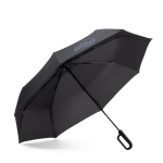 Ombrello pieghevole a 3 sezioni in pongee con manico ergonomico Ø117 color nero immagine con logo