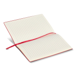 Taccuino A5 con copertina morbida in PU e segnalibro a nastro, pagine a righe color rosso quarta vista
