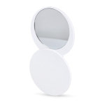 Specchietto compatto scorrevole in plastica con custodia protettiva color bianco seconda vista