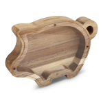 Salvadanaio in legno naturale a forma di maialino con pannello trasparente color naturale