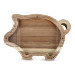 Salvadanaio in legno naturale a forma di maialino con pannello trasparente color naturale seconda vista
