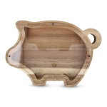 Salvadanaio in legno naturale a forma di maialino con pannello trasparente color naturale terza vista