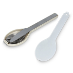 Set di 3 posate in acciaio inox con custodia in plastica resistente color beige