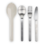 Set di 3 posate in acciaio inox con custodia in plastica resistente color beige terza vista