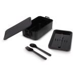 Lunch box a doppio strato con clip di chiusura e posate integrate 1,55 L color nero seconda vista