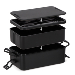 Lunch box a doppio strato con clip di chiusura e posate integrate 1,55 L color nero nona vista