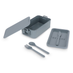 Lunch box a doppio strato con clip di chiusura e posate integrate 1,55 L color grigio seconda vista