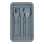 Lunch box a doppio strato con clip di chiusura e posate integrate 1,55 L color grigio settima vista