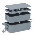 Lunch box a doppio strato con clip di chiusura e posate integrate 1,55 L color grigio nona vista