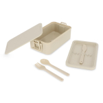 Lunch box a doppio strato con clip di chiusura e posate integrate 1,55 L color beige seconda vista