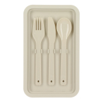 Lunch box a doppio strato con clip di chiusura e posate integrate 1,55 L color beige settima vista