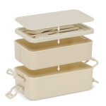 Lunch box a doppio strato con clip di chiusura e posate integrate 1,55 L color beige nona vista