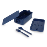Lunch box a doppio strato con clip di chiusura e posate integrate 1,55 L color blu scuro seconda vista