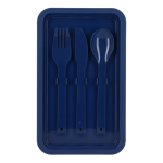 Lunch box a doppio strato con clip di chiusura e posate integrate 1,55 L color blu scuro settima vista