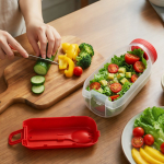 Portapranzo multifunzione con coperchio a vite e posate riutilizzabili color rosso