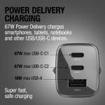 Caricatore rapido con tripla porta 1 USB-A e 2 USB-C Fresh'n Rebel 67W color grigio scuro sesta vista