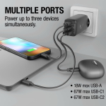 Caricatore rapido con tripla porta 1 USB-A e 2 USB-C Fresh'n Rebel 67W color grigio scuro settima vista