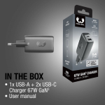 Caricatore rapido con tripla porta 1 USB-A e 2 USB-C Fresh'n Rebel 67W color grigio scuro