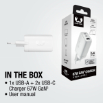 Caricatore rapido con tripla porta 1 USB-A e 2 USB-C Fresh'n Rebel 67W color grigio chiaro