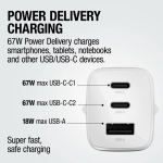 Caricatore rapido con tripla porta 1 USB-A e 2 USB-C Fresh'n Rebel 67W color grigio chiaro settima vista