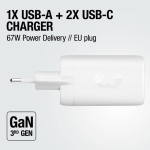 Caricatore rapido con tripla porta 1 USB-A e 2 USB-C Fresh'n Rebel 67W color grigio chiaro nona vista