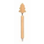Penna in bambù con design ad albero di Natale e inchiostro blu color legno