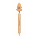 Penna in bambù con design ad albero di Natale e inchiostro blu color legno vista principale