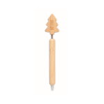 Penna in bambù con design ad albero di Natale e inchiostro blu color legno vista area di stampa