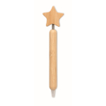 Penna a sfera in bambù con design a stella e inchiostro blu color legno