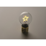 Lampadina LED decorativa con design a filamento e alimentazione a batterie color giallo terza vista fotografica