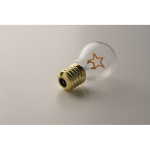 Lampadina LED decorativa con design a filamento e alimentazione a batterie color giallo quinta vista fotografica