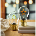 Lampadina LED decorativa con design a filamento e alimentazione a batterie color giallo vista ambiente