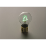 Lampadina LED decorativa con design a filamento e alimentazione a batterie color verde fluorescente terza vista fotografica