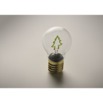 Lampadina LED decorativa con design a filamento e alimentazione a batterie color verde fluorescente quarta vista fotografica