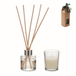 Set aromatico con diffusore in vetro e candela profumata alla vaniglia color beige