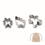 Set di 3 stampini in acciaio inox per biscotti con forme natalizie color beige