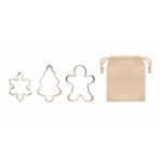 Set di 3 stampini in acciaio inox per biscotti con forme natalizie color beige terza vista