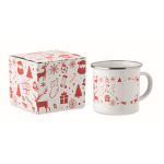 Tazza in metallo smaltato in stile natalizio con scatola singola 300 ml color bianco