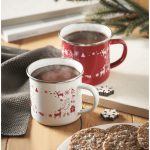 Tazza in metallo smaltato in stile natalizio con scatola singola 300 ml color bianco vista ambiente