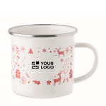 Tazza in metallo smaltato in stile natalizio con scatola singola 300 ml color bianco vista area di stampa