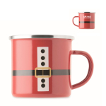 Tazza metallica smaltata con tema Babbo Natale e scatola regalo 300ml color rosso vista area di stampa