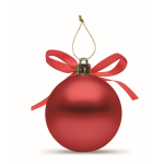 Pallina di Natale da appendere con nastro e confezionata in scatola regalo color rosso quarta vista