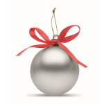 Pallina di Natale da appendere con nastro e confezionata in scatola regalo color argento terza vista