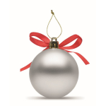 Pallina di Natale da appendere con nastro e confezionata in scatola regalo color argento quarta vista
