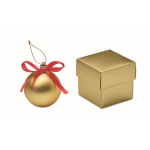 Pallina di Natale da appendere con nastro e confezionata in scatola regalo color oro