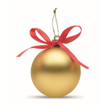 Pallina di Natale da appendere con nastro e confezionata in scatola regalo color oro terza vista