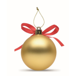 Pallina di Natale da appendere con nastro e confezionata in scatola regalo color oro quarta vista